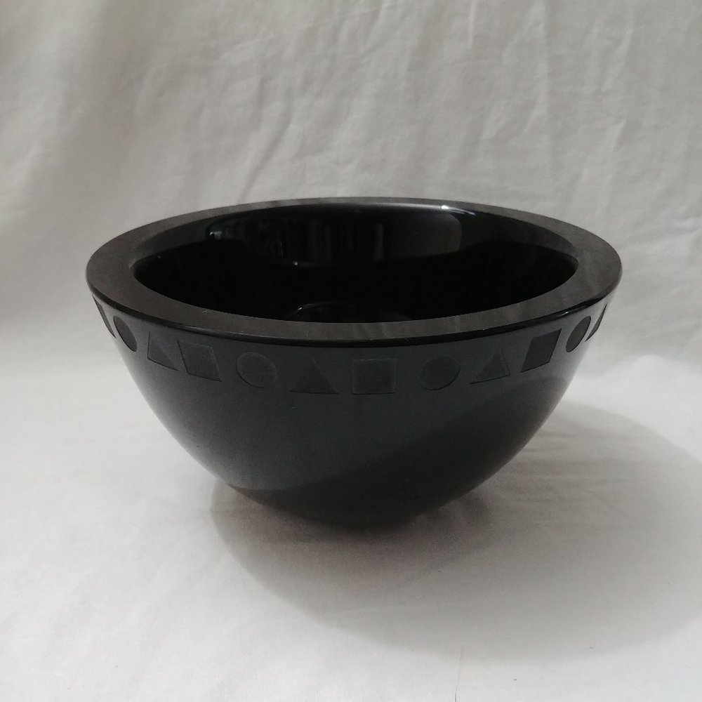 Vintage Sasaki Black Glass Geometric Border Bowl